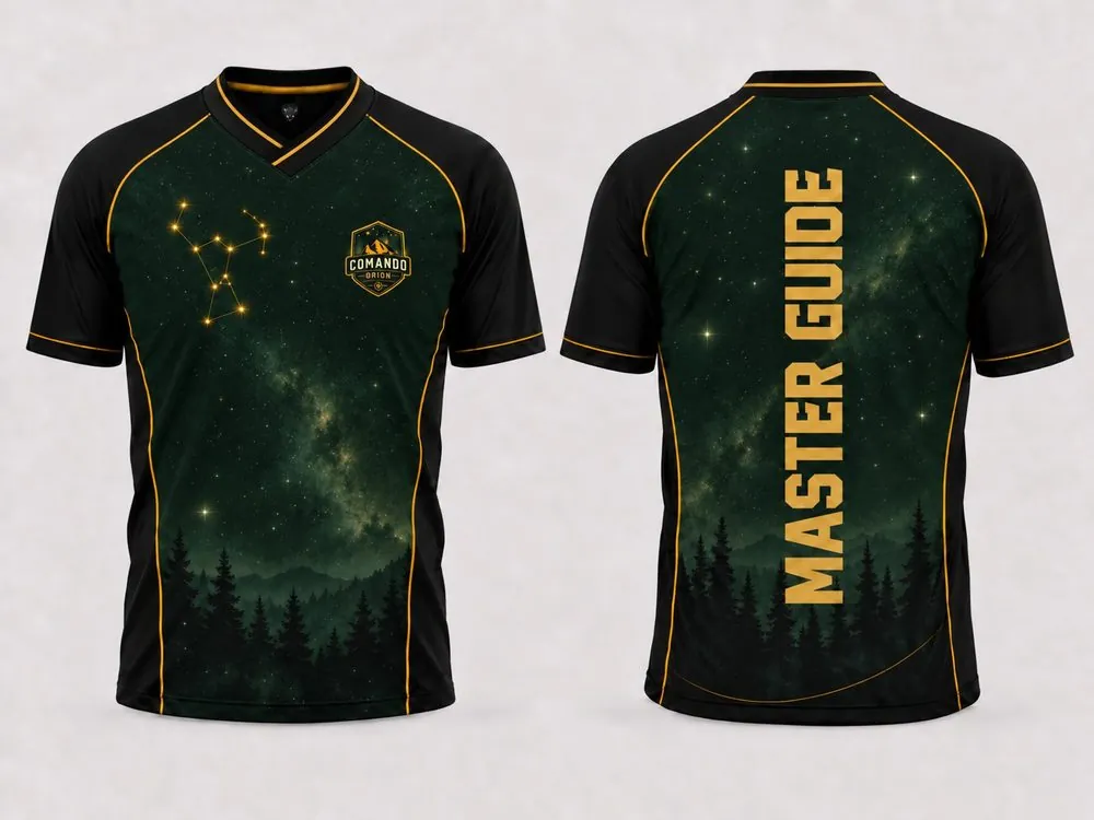 Comando Orion Master Guide custom Pathfinder jersey, dark green with gold constellation art